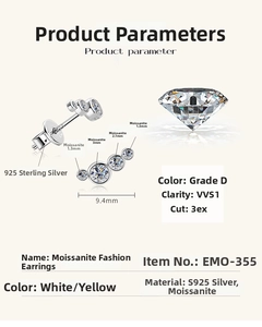 Detailed size specifications of S925 sterling silver moissanite pea earrings with D color gems