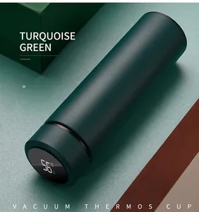 Smart turquoise vacuum flask with LED temperature display and matte matte finish