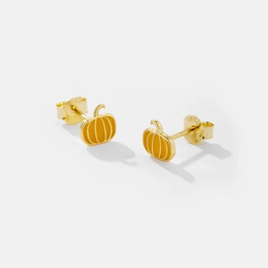 Cute S925 sterling silver golden pumpkin stud earrings with high-quality polished finish