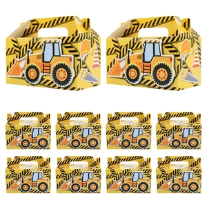 Construction theme yellow gift box set featuring cartoon excavator and crane patterns