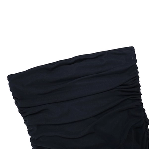 Close-up detail of black ruched mesh fabric on a sexy slim-fit summer dress