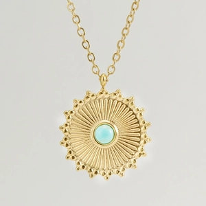 18K gold plated stainless steel necklace featuring a turquoise sunburst pendant