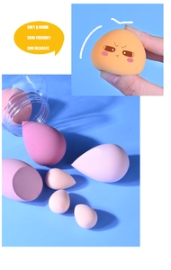 Macro d'éponges de maquillage douces en forme de goutte avec une grande élasticité et designs