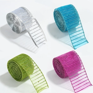 200cm Christmas glitter ribbon rolls in silver, blue, green, and purple for tree decor