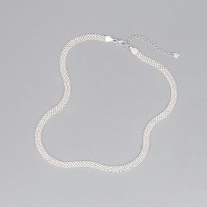 Flat 925 sterling silver mesh woven link necklace with lobster clasp and heart charm
