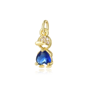 18k gold plated turtle pendant with blue heart gemstone and sparkling crystal details