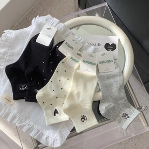 Women Mid Tube Socks Cotton Blend Breathable Embroidered Cartoon Animal Bowknot Polka Dot Japanese Ins Style Fashion