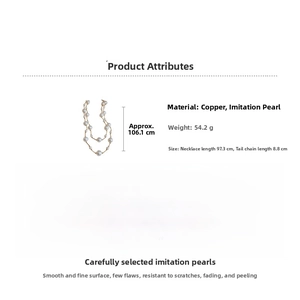 Detailed size chart for faux pearl double strand necklace with total length of 106.1cm