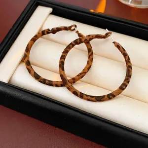 Retro leopard print hoop earrings with silver needles on white jewelry display box