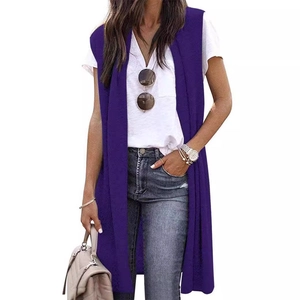 Lange ärmellose Strickjacke für Damen in Dunkelviolett mit geradem Schnitt Silhouette