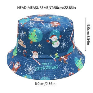 Détails du chapeau bob de Noël avec motif bonhomme de neige et mesures de taille
