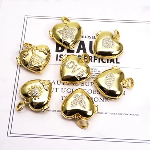 Heart Shaped Locket Pendant Gold Plated Copper Openable Photo Memorial Charm With Rhinestone Zirconia For Women