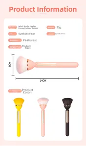 Detail view of pink powder brush dimensions showing 14cm length and 4cm soft fiber head