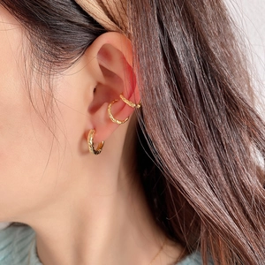 Minimalist S925 sterling silver gold ear cuffs with irregular lava texture for women