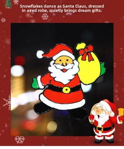 Detailed view of Santa Claus window sticker with gift bag for Christmas decoration