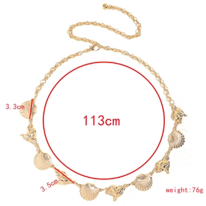 Detailed size chart of gold beach waist chain with starfish and shell pendants