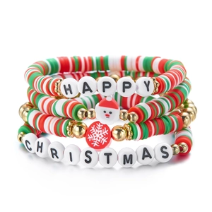 Christmas beaded bracelet set with Santa Claus charm and Happy Christmas letter beads