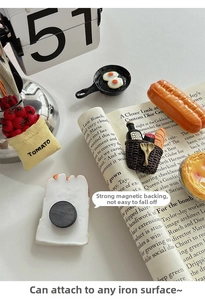 Detail showing high-quality resin food magnets with strong circular magnetic backing