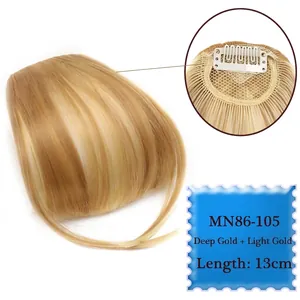 Detail of 13cm dark and light blonde clip-in air fringe wig with breathable inner net