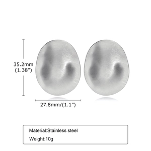 Irregular brushed stainless steel oval earring with size 35.2mm x 27.8mm details