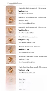 Detailed parameter list of gold stainless steel geometric rings with crystal settings