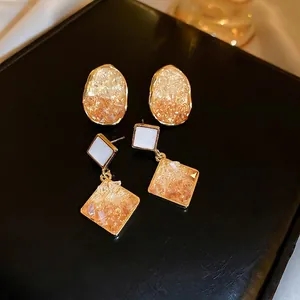 Geometric Crystal Stud Earrings With Silver Earring Post Oval Square Retro French Style Elegant Jewelry For Women