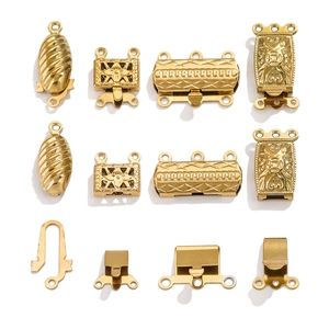 Detailed set of golden multi-strand stainless steel jewelry clasps with ornate patterns