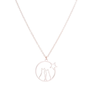 Rose gold stainless steel necklace featuring a round cat and star cutout pendant