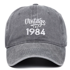 Vintage 1984 embroidered grey washed cotton baseball cap for 40th birthday gift
