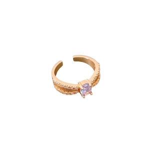 French vintage gold-plated open ring with oval lavender zircon and side pave stones