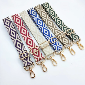 Adjustable embroidered geometric diamond pattern shoulder straps with gold metal hooks