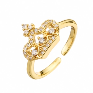 18K gold plated crown ring with sparkling zircon stones in an adjustable open design