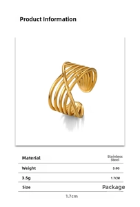 Detailed specs of multilayer gold-plated stainless steel cross ring with 1.7cm diameter