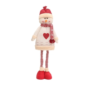 Standing Christmas snowman doll with retractable legs and red heart sweater decoration