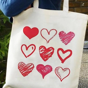 Canvas Tote Bag Heart Print Love Pattern Shoulder Shopping Handbag Casual Sweet Large Capacity For Women Girls