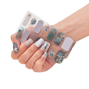 Laser gold foil nail stickers with grey, beige tones and blue marble stone patterns