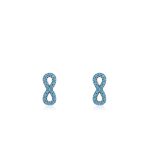 Elegant 925 sterling silver infinite symbol stud earrings with turquoise pavé stones