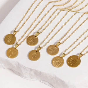 Stainless Steel Flower Pendant Necklace Oval Mirror Coin Engraved Rose Lily Sunflower Minimalist Jewelry For Women