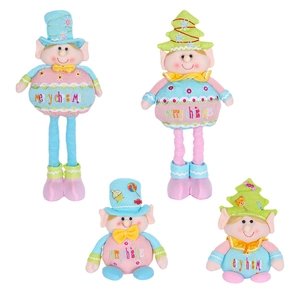 Standing Christmas plush elf dolls in pastel pink and blue with Merry Christmas embroidery