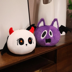 Plush Halloween toys with bat wings in white and purple colors for festive home decor