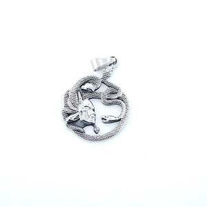 Silver Medusa pendant necklace in vintage titanium steel featuring detailed snake hair design