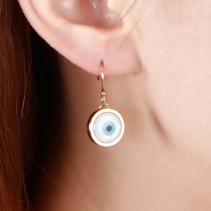 Golden evil eye hook earrings with blue and white enamel for women fashion jewelry