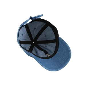 Blue denim kids baseball cap with mini bear embroidery and adjustable metal buckle strap