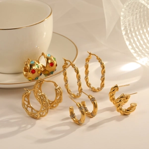 Hoop Earrings For Women 18K Gold Plated Stainless Steel With Cubic Zirconia Shell Artificial Pearl Inlaid Luxury Fashion Jewelry