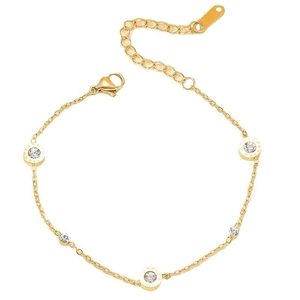 Bracelet en acier doré avec trois pendentifs chiffres romains et cristaux brillants
