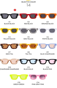 Detailed color chart showing 14 variations of vintage square punk sunglasses frames
