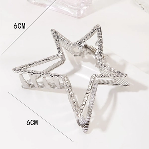 Silver metallic Y2K star-shaped hair claw clip with textured finish, size 6cm x 6cm