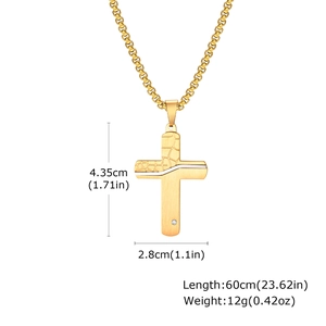 Detailed size parameters of golden cracked cross necklace with 60cm chain and weight info