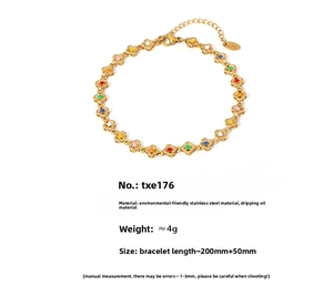 Detail of colorful drip oil flower chain bracelet in gold stainless steel finish