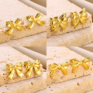 Bow Stud Earrings 18K Gold Plated Stainless Steel Minimalist Elegant Fashion Jewelry For Women